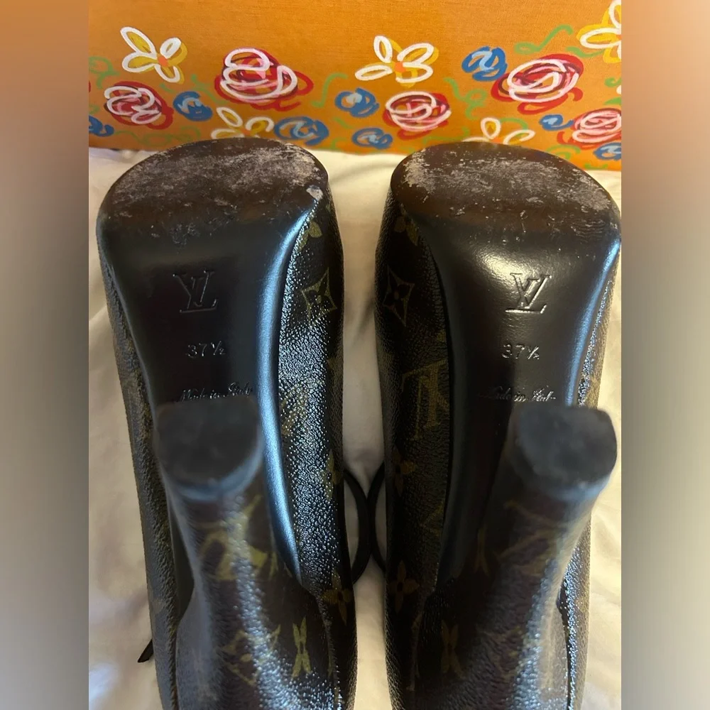 Louis Vuitton Monogram Peep-Toe Mary Jane Heels in Brown